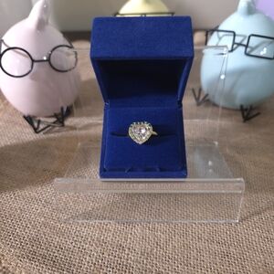 NIB Kurt Geiger Gold Heart Ring with Clear Center Stone and Green Accent